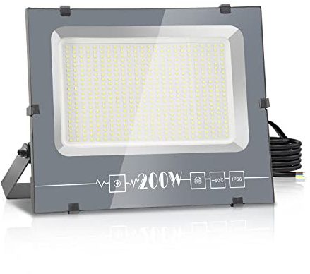 Royana 200W LED Strahler Außen, Superhell Aussenstrahler 20000LM Baustrahler, IP65 Wasserdicht Flutlicht Außenleuchte 3000K Warmweiß Scheinwerfer für Garage, Garten, Sportplatz