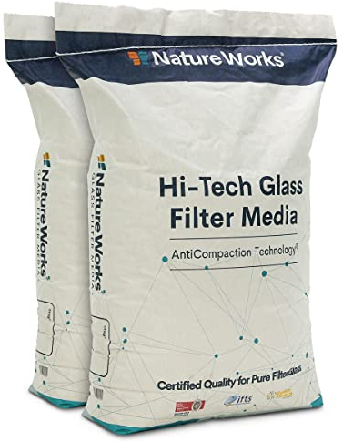 Nature Works Hi-Tech Filterglas für Pool Filteranlagen, Sandfilteranlage, von 100% reinem Flachglas, umweltschonend, Körnung 0,6 bis 1,0 mm (40 kg)