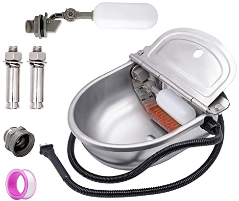 MINYULUA Automatic Heated Dog Water Bowl Stainless Steel Pet Thermal-Bowl Livestock Waterer Constant Temperature Dispenser for Dogs Cow Horse Pig Sheep Chicken Outdoor Drinking