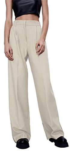 Osheoiso Pantalon pour Femme Affaires Ample Fitness Automne Longue Taille Haute Vintage Large Business Costume Confortable Léger B Beige M