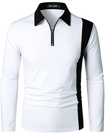 HOOD CREW Men’s Long Sleeve Polo Shirts Golf Shirt Casual Contrasting Color Tennis Top