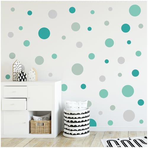 yabaduu Kreise Set 120 Stück Punkte Wandtattoo Kinderzimmer Schlafzimmer Babyzimmer Aufkleber Folie Deko Selbstklebend für Junge Mädchen Pastell Y068 (Y068-7 Mint Türkis Grau)