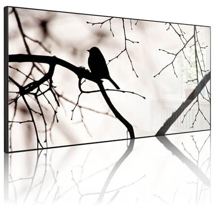 banjado Magnettafel Metall 78 x 37cm - beschreibbare Magnettafel - Metall Pinnwand als Memoboard - Magnetwand Küche, Büro, Kinderzimmer Schwarz inkl. 4 Magnete & Montageset - Motiv Früher Vogel