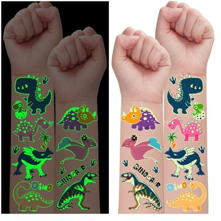 Leesgel 30 Blätter Dino Tattoos für Kinder, Leucht Kindertattoos Geschenk Einschulung für Junge, Dinosaurier Spielzeug Geschenk Geburtstag Mitgebsel Kindergeburtstag Kindergeburtstag Gastgeschenke