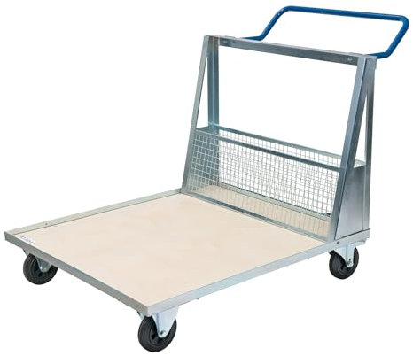 Sport-Thieme Transportwagen Track & Field | Für Disken Startblöcke Hammer | Mehrzweckgitter | 4 Rollen | Verzinkter Stahl | Traglast 400 kg | Ergonomischer Griff | Silber