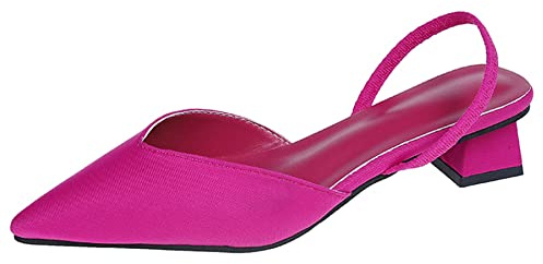 OALEEN Escarpin Femme Talon Carré Chaussures Ouverte Bride Arrière PU Cuir Bout Pointu Eté Soirée Rose Fushia 37