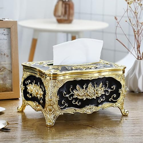 Europäische Taschentuchbox,Retro Luxuriöser Acryl Tissue Box für Büro Auto Badezimmer (Schwarz)