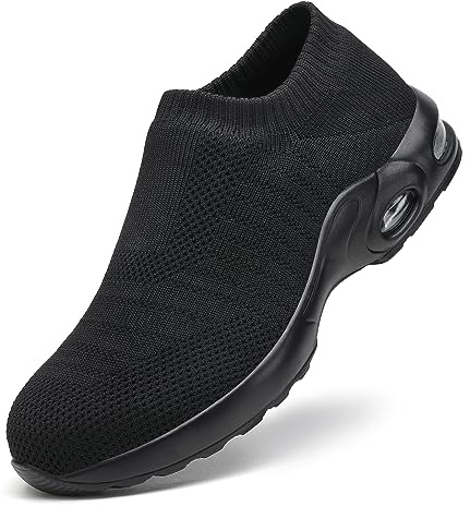 Steel Toe Shoes for Women with Arch Support, Lightweight Comfortable Work Safety Shoes Slip Resistant Indestructible Sneakers, All Black 37.5