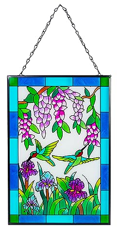 Viveta Kolibri Buntglas-Fensterbehang, Buntglas-Sonnenfänger für Fenster, handbemalte Glasscheiben mit Kette, Geschenk für Mutter, Oma, Weihnachtsdekoration, 25,4 x 38,1 cm