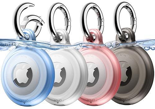 JETech 4 Pack Vattentätt Fodral för AirTag 2:a/1:a Generationen (2026/2021) med Nyckelring, Helkropps Reptålig Air Tag Nyckelring Hållare Lock för Barn, Djurhalsband (Svart/Klar/Rosa/Blå)