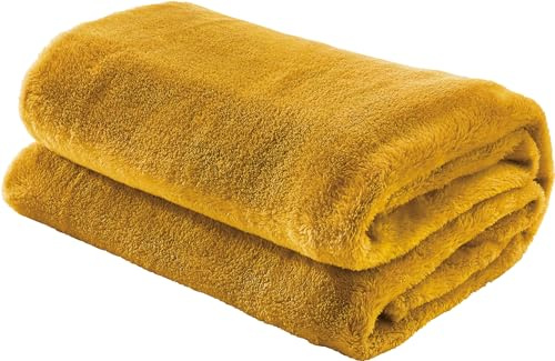 Erwin Müller Teddy-Fleece-Wohndecke Salerno, Fleece-Decke, Kuscheldecke Curry Größe 130x170 cm - flauschig weich, pflegeleicht