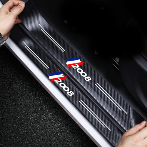 RIDGOEL 4 Piezas Protectores de Umbral de Puerta de Coche de Fibra de Carbono para Peugeot 2008, Decoración para Estribos Pegatinas Protección de Umbral de Puerta 2008