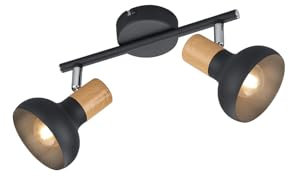 meineWunschleuchte Retro Deckenstrahler 2-flammig aus Metall in Schwarz & Holzoptik, Breite 30cm