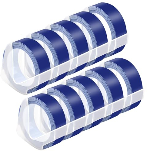 NineLeaf 10 Packung Ersatz für Dymo S0898142 521206 3D Kunststoff Prägebändern 12mm x 3m Weiß auf Blau Bänder Schriftband für Office Mate II 1540 154000 Organizer Xpress Pro 1575 Beschriftungsgerät