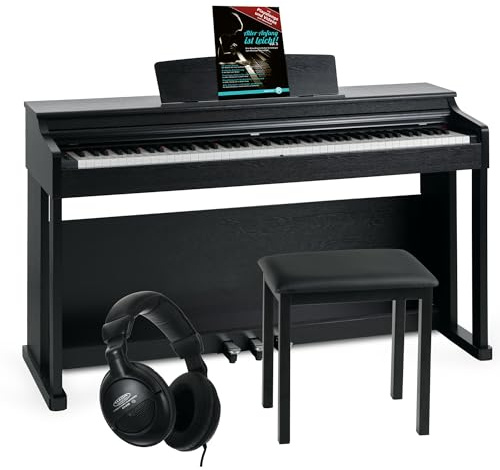 McGrey DP-19 SM E-Piano Set - 88 gewichtete Tasten mit Hammermechanik und Anschlagdynamik - 8 Klänge - Tastaturabdeckung - inkl. Klavierbank, Kopfhörer und Klavierschule - Schwarz matt