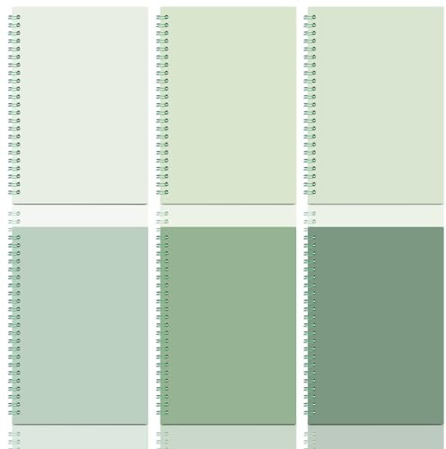 MotiMind 6 Pack Sage Green Spiral Notebook Bulk A5 College Ruled Paper Notebook 100 Sheets Lined Light and Dark Green Aesthetic Notebook for Office Business School Student Teacher Classmate Supplies