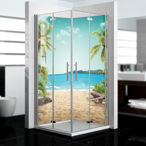 dedeco Eck-Duschrückwand wasserfest Motiv: Strand V8, UV-Lack matt, 2 x 100x200 cm, als Badrückwand zum Fliesenersatz, als Dekorwand, Wandverkleidung und Duschplatte aus Aluminium - Made in Germany