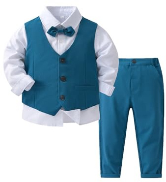 Miutii Baby pojkar gentleman kostym set långärmad skjorta väst byxor barn festliga kläder för födelsedag dop festlig bröllop kostym, B blå, 80-86