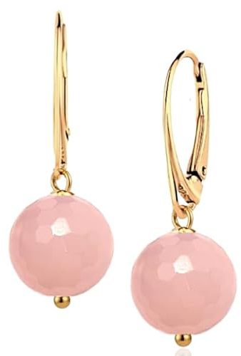 I.L.U.S 925 Sterling Silber Hängende Ohrringe mit Rosenquarz – 18K Vergoldete Edelstein Ohrhänger – Naturstein Schmuck in Rosa Rosenquarz Ohrhänger für Damen