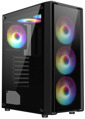 CiT Blade Black Mid-Tower PC Gaming Case ATX with 2 x Tempered Glass Panels - 70% Tint Tempered Glass with 6 x 120mm ARGB Inner-Ring Fans & 6-Port Hub Included