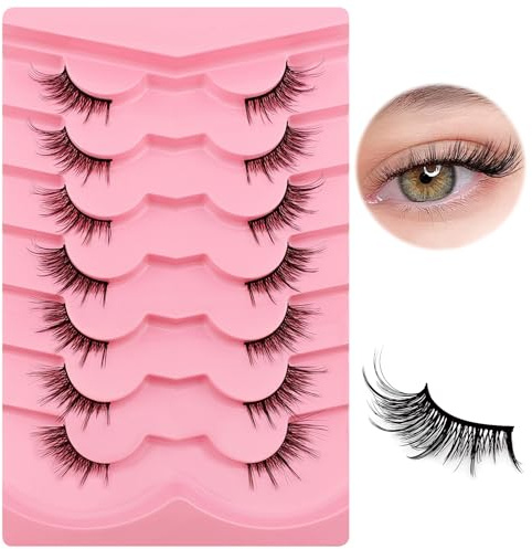 7 Paare 1/2 Ecke Katzenauge Künstliche Wimpern, 12mm Kurz Katzenauge, Natürlich Look, 3/4 Corner Wiederbenutzbar Leichte Make-up (HF-38)