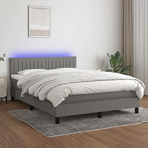 SECOLI Boxspringbett 140x200 mit matratze,LED Polsterbett 140x200 Bett 140x200 mit matratze und lattenrost Bett mit matratze 140x200 komplett-Dunkelgrau-140 x 200 cm