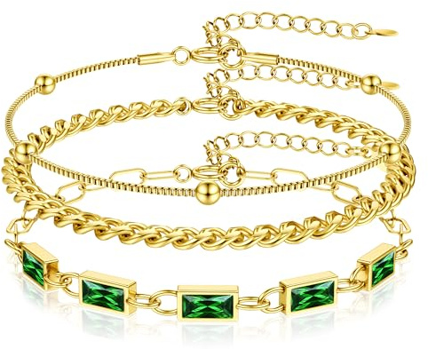 YADOCA Bracelets Or pour Femme Plaqué Or 18 Carats Bracelets Empilables Cubain Chaîne Perles à Maillons Réglables Ensemble Bracelets étanches Bijoux Or pour Femme