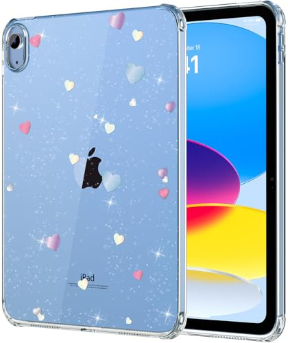 MoKo Transparente Hülle für iPad (A16) 11. Generation 2025 11 Zoll / 10. Generation 2022 10,9 Zoll, leichtes, weiches TPU, kratzfest, ultraklar, stoßdämpfend, widerstandsfähig, Glitzer und Herz
