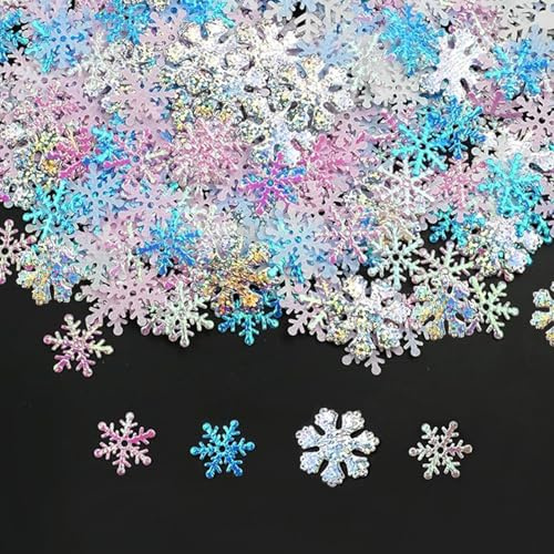 Zfseyuh 1000 Pièce Confettis de Flocons de Neige Confettis Noel Bleu Rose Argent BlancFlocon de Neige Decoration pour Table de Fête Noel Decoration Anniversaire Reine des Neiges 3cm,2cm