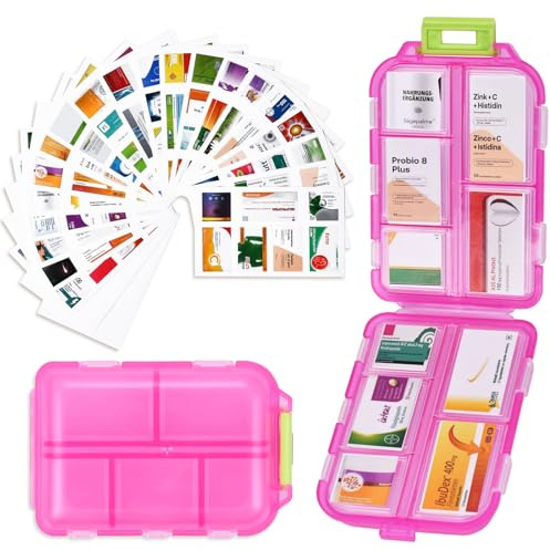 Tablettenbox 7 Tage Enthält 140 Medikamentenaufkleber, Pillendose 10 Fächer Handlicher Medikamentenbox Leicht Zu für unterwegs Reise & Tägliches Gebrauch Öffnen Pillendose 7 Tage klein(rosa)