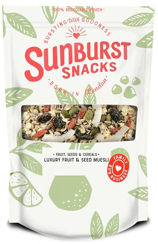 Sunburst Snacks Mix Luxury Fruit and Seed Muesli, Coconut and Goji Berries, Chia Seeds Crunchy and Flavourful Breakfast, Resealable and Recyclable Pouch, 1Kg