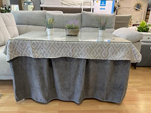 Genérico Ropa Chenilla de Mesa Camilla Rectangular (Gris) con 8 Pliegues - Incluye tapete - Medida 120 x 70 cm (72 cm de Altura) - Falda Mesa Camilla, Enaguillas, Enaguas, Ropa Chenilla