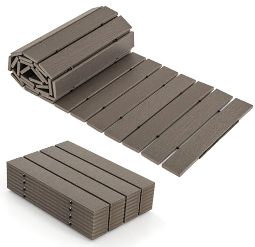 COSTWAY Allée de Jardin Résistante aux Intempéries, Allée Droite Enroulable Promenade Décorative Connexion en Fil Métallique avec Surface Antidérapante, pour Patio Pelouse (242 x 43 x 1,2 cm)