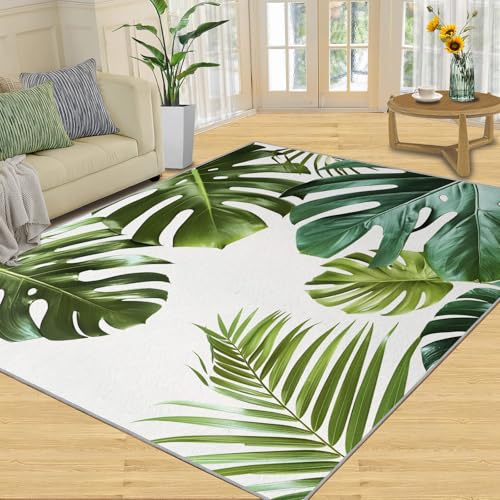 YXQAIED Green Palm Leaves Rug & Home Decor 80x150cm Rug, Tropical Plants Rugs for Entryway Living Room Bedroom, Monstera Kids Carpet, Washable Non Slip Indoor Area Rug
