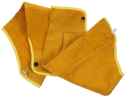 jojofuny Mangas Protectoras De Soldadura De Piel De Vacuno Resistente Ignífugas y Aislantes Térmicos Oversleeves Prácticas Para Brazos Ajustables Con Botones Metálicos Protección Eficaz