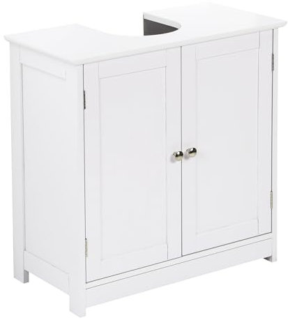 Livhome Under Sink Cabinet, Free-Standing Wooden Bathroom Storage Cabinet, 30D x 60W x 60H cm Bathroom Sink Cabinet, Compact Bathroom Furniture for Under Sink Storage Organization (White)