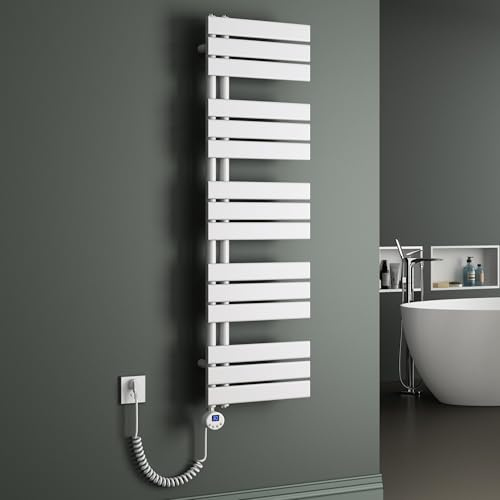 Mai & Mai Badheizkörper Badheizung Heizkörper Bad 131x40 cm in Weiß | Handtuchheizkörper Seitenanschluss, Handtuchhalter Handtuchwärmer mit Heizstab 1000W