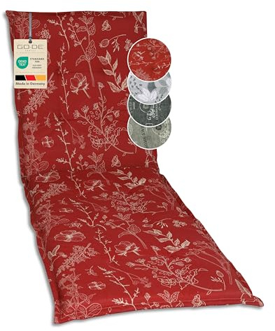 GO-DE Textil Bequeme und attraktive Polsterauflagen für Gartenliegen (Einzelset, Blumen und Stengel rot, Liegenauflage)