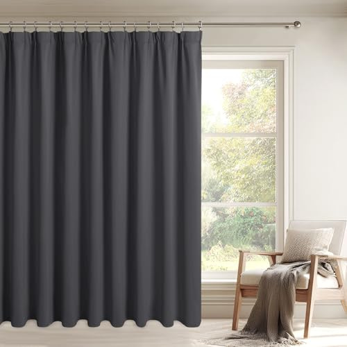 DWCN Raumteiler Vorhang Gardinen mit Kräuselband Extra Breite Vorhänge | 210x200cm(HxB) 1er-Set Dunkel Grau Raumtrenner Thermovorhang Blickdicht mit Krawatten für Schiene Wohnzimmer Schlafzimmer
