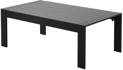 LANOX Gartentisch Wetterfest 110 X 62 X 41 cm, Balkontisch Aluminium Rahmen, WPC Tischplatte, Schwarz