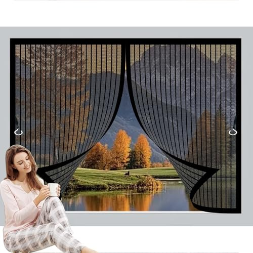 Moustiquaire Fenetre 79x98cm Anti-Moustiques, Anti-Insectes, Maille Ultra-Fine, Installation Facile, Moustiquaire Rideau pour Porte de Balcon, Porte Cave, Noir