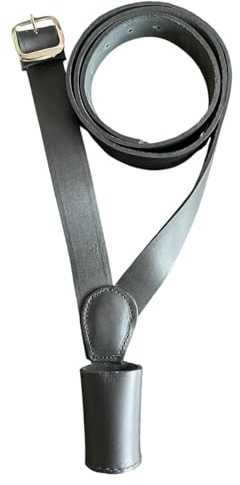 Flag Carrier Cross Belt Genuine Leather Parade Strap with Pole Holder – Adjustable Shoulder Strap, Black – Army Parade, Scouts, Ceremonial Uniform Accessory (Black)