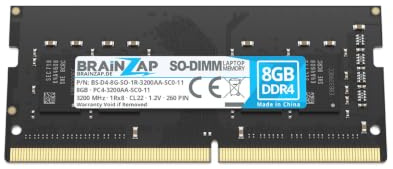 BRAINZAP 8GB DDR4 RAM SO-DIMM PC4-3200AA-SC0-11 1Rx8 3200MHz 1.2V CL22 Notebook Memoria RAM sin búfer Non-ECC