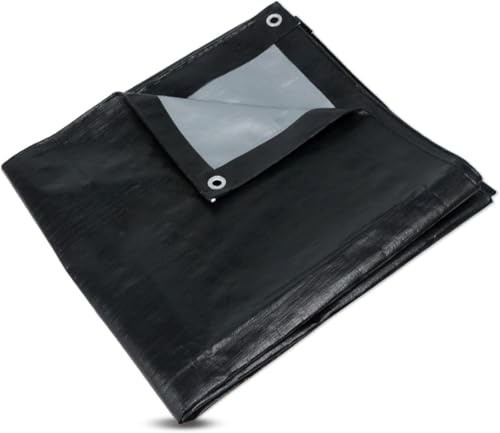 Telone protettivo con occhielli, impermeabile, 3 m x 3 m, colore nero opaco, multiuso, resistente agli strappi, stabilizzato ai raggi UV, antimuffa, impermeabile, per esterni (nero, 3 m x 2 m)