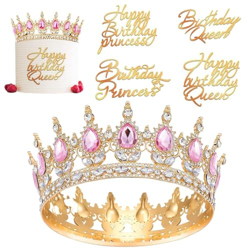 Födelsedagskrona för kvinnor, vintage tiara-krona, flicka drottning prinsessa krona drottning tiara, damer krona med 4 grattis på födelsedagen tårtdekoration födelsedag cupcake topp födelsedagskrona