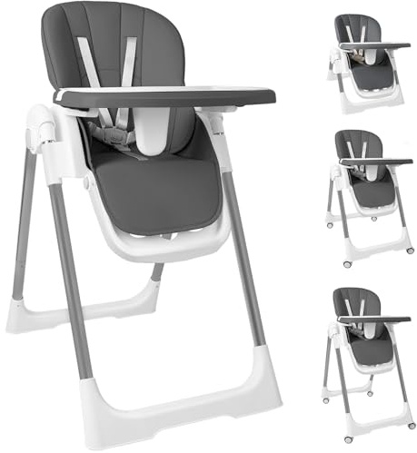 Ferghana Kinderhochstuhl Mitwachsend, Hochstuhl Baby 8 Höhenstufen,4 Neigungspositionen, Babystuhl Klappbar & Einfach zu Reinigen mit Esssteller, Kinderstuhl ab Geburt bis 36 Monate (max 20kg)-Grau | Babystuhl Klappbar & Einfach zu Reinigen mit Esssteller, 4 Neigungspositionen, Kinderstuhl ab Geburt bis 36 Monate (max 20kg)