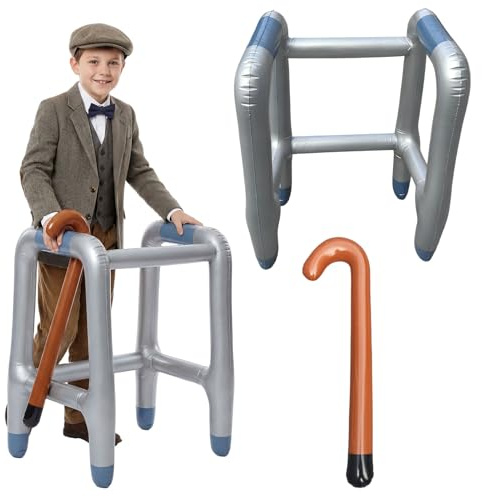 Amycute Aufblasbare Gehhilfe und Spazierstock Set, Rollator Zubehör, Lustig Kostüm als Opa Oma Zum für Karneval, oder Rente Cosplay, Fun Fancy Dress