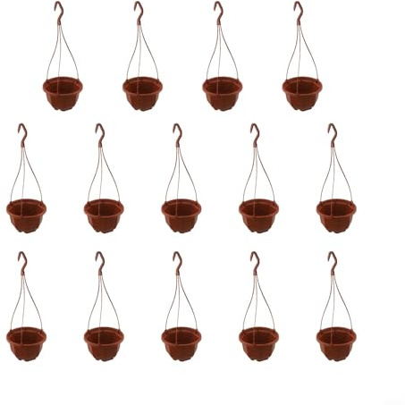 Minhe Confezione da 14 vasi da fiori sospesi, in plastica marrone, con ganci rimovibili, fori di drenaggio, 2 misure per piante grasse, felci, edera, decorazione balcone (B)