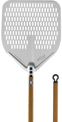 Gi.Metal Pala Pizza Forata WoodTech - Testa 36 cm manico 150 cm – Alluminio Anodizzato Effetto Legno – Professionale, Leggera e Igienica