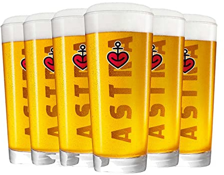 ASTRA Frankonia Becher 0,5 Liter, Biergläser mit Herzanker, unterschiedliche Größen für den Bier-Genuss, als Hamburg Souvenir & Geschenk (6 x 0,5 l)